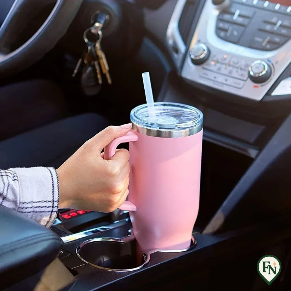 40OZ Stro Isolatie Cup met Handvat Draagbare Auto Roestvrij Staal Koffie Waterfles Grote Capaciteit Reizen BPA Gratis