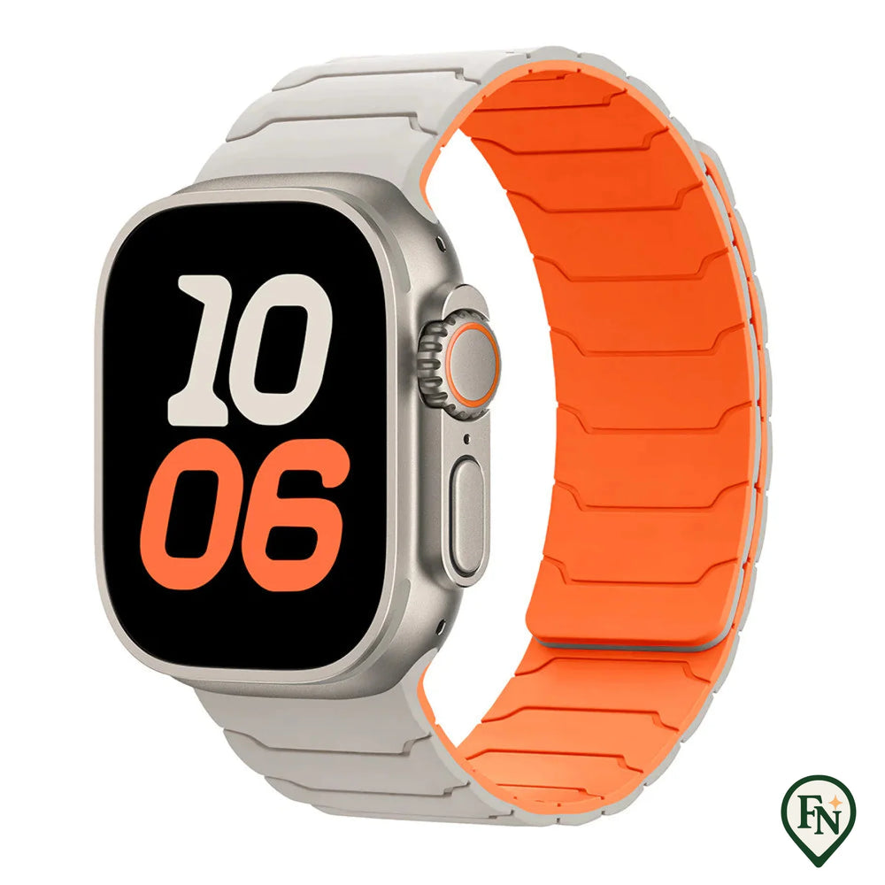 FlexiMag™ Apple – De Magnetische Apple Watch Band met Perfecte Pasvorm Wit Oranje / 49mm/46mm/45mm/44mm