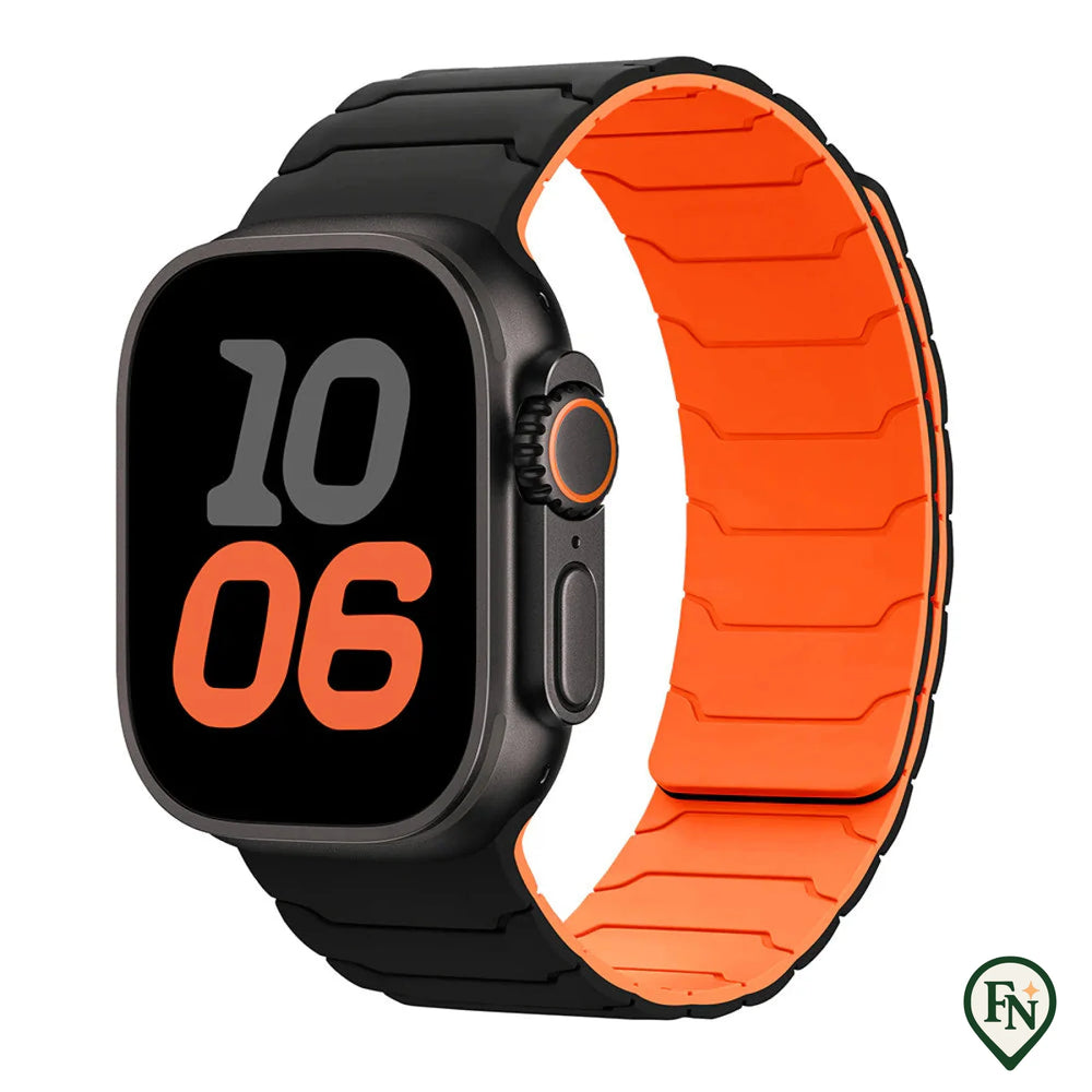 FlexiMag™ Apple – De Magnetische Apple Watch Band met Perfecte Pasvorm Zwart Oranje / 49mm/46mm/45mm/44mm