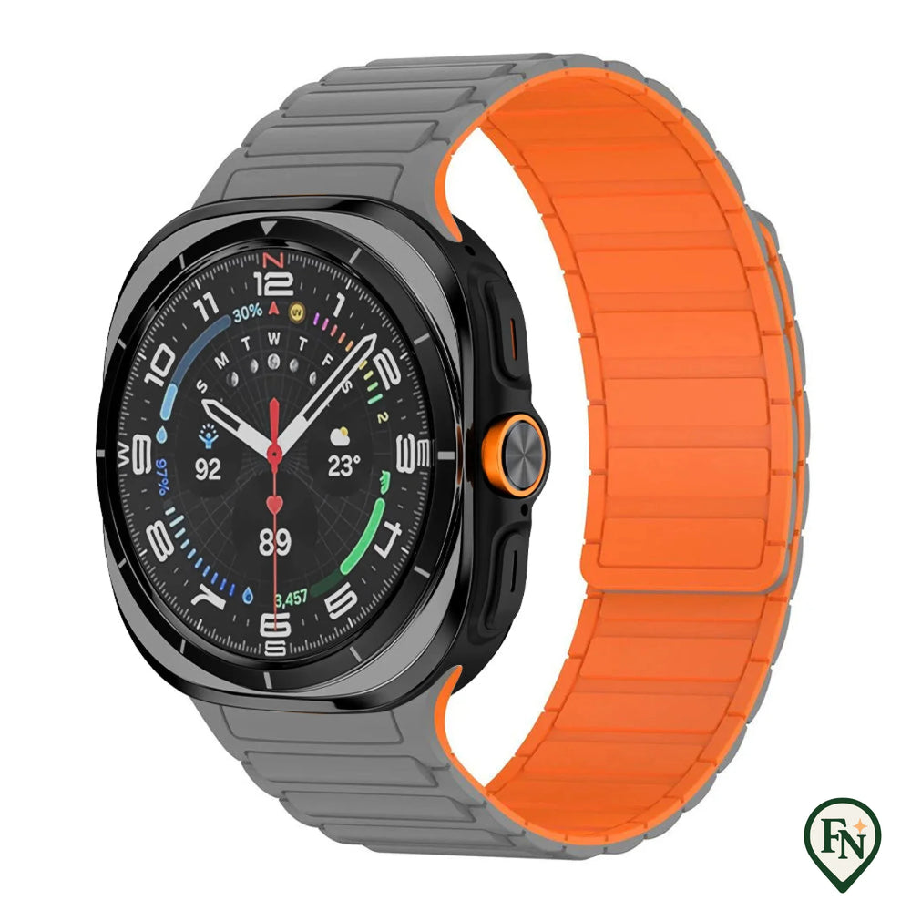 FlexiMag™ Samsung – Stijlvolle Magnetische Band voor Galaxy Watch Grijs Oranje / Galaxy Watch Ultra 47mm