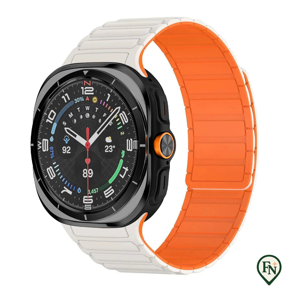 FlexiMag™ Samsung – Stijlvolle Magnetische Band voor Galaxy Watch Wit Oranje / Galaxy Watch Ultra 47mm