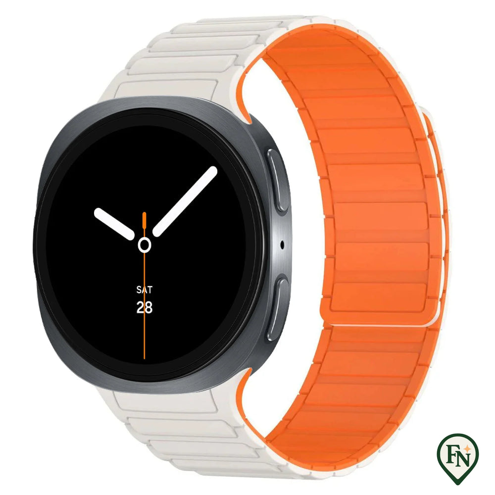 FlexiMag™ Samsung – Stijlvolle Magnetische Band voor Galaxy Watch Wit Oranje / Galaxy Watch8 40mm/44mm