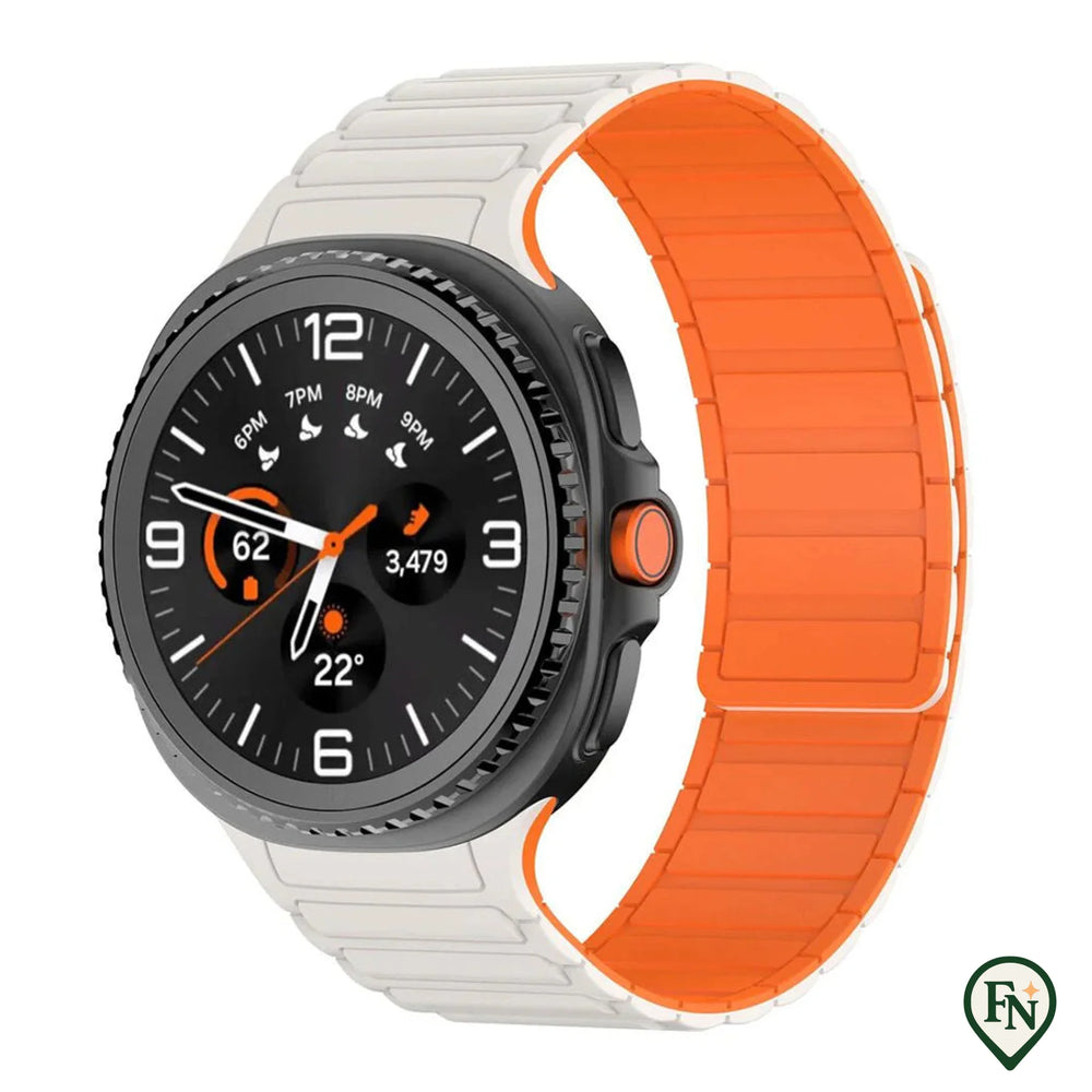 FlexiMag™ Samsung – Stijlvolle Magnetische Band voor Galaxy Watch Wit Oranje / Galaxy Watch8 Classic 46mm