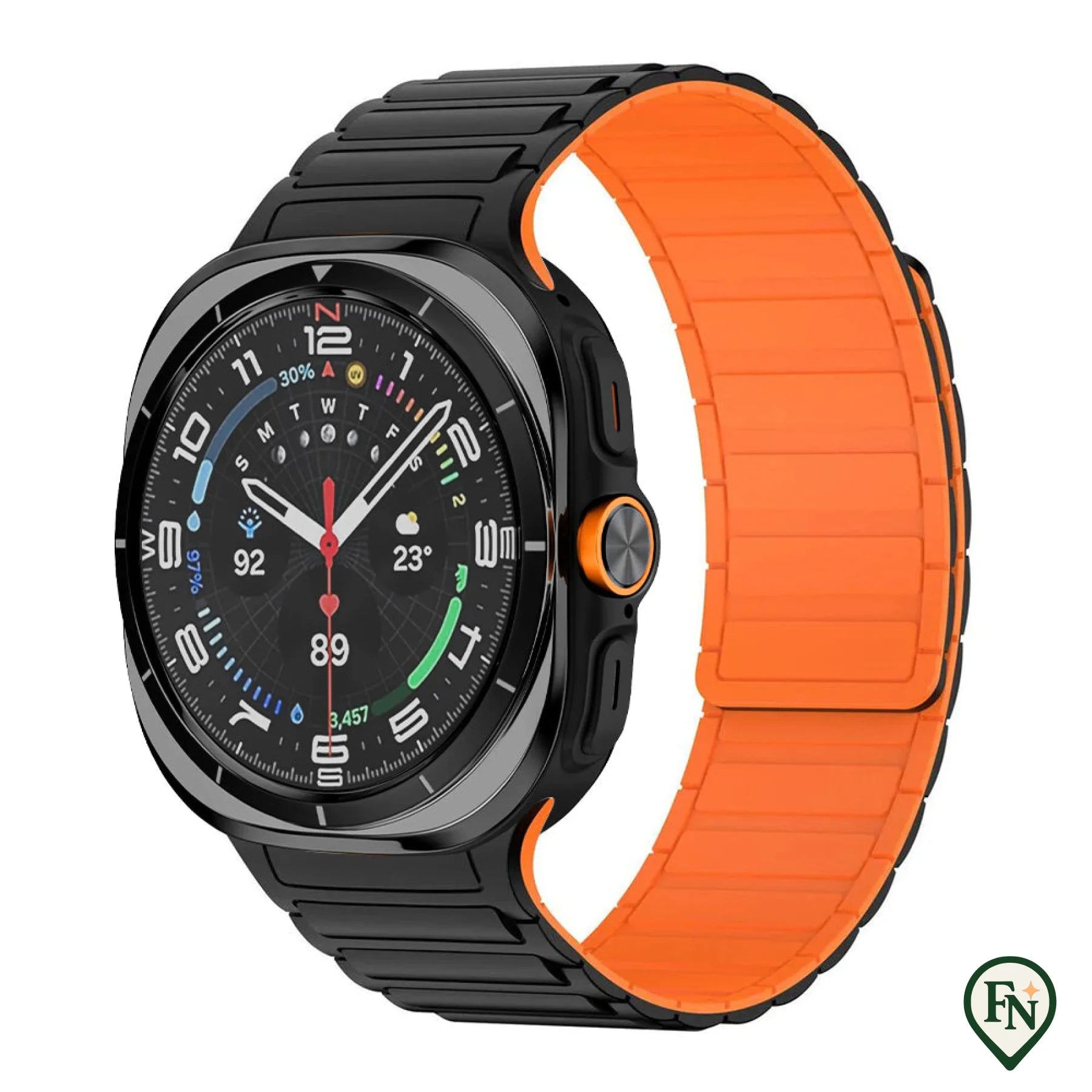 FlexiMag™ Samsung – Stijlvolle Magnetische Band voor Galaxy Watch Zwart Oranje / Galaxy Watch Ultra 47mm